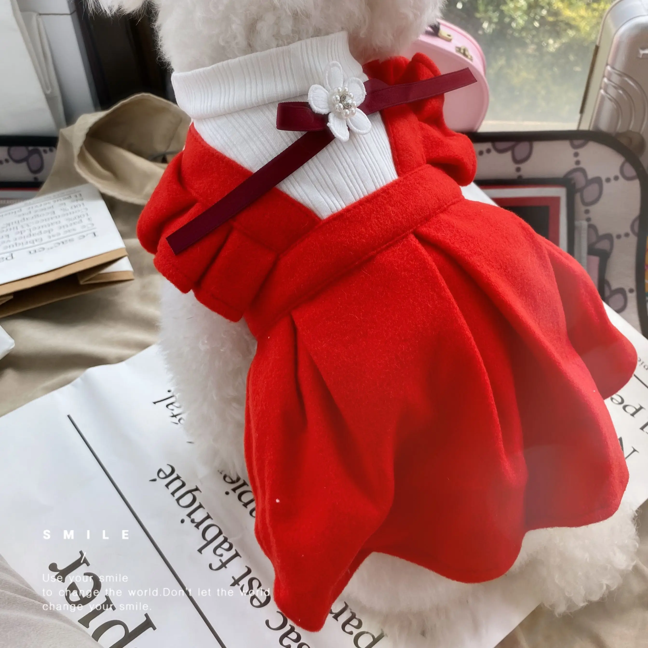 

Strap skirt Pet clothes dog costume red dress coat cute princess