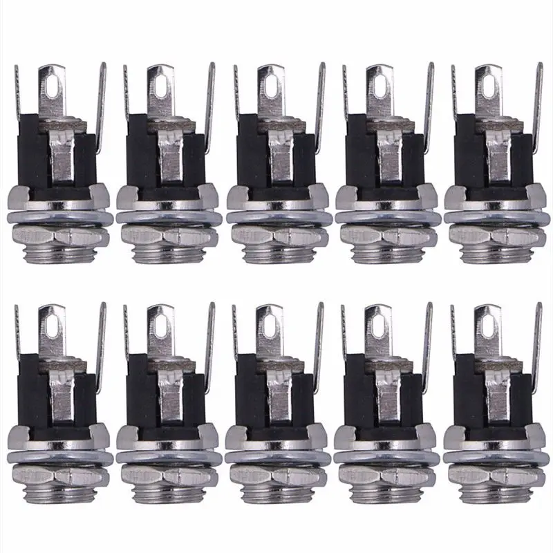 

10Pcs DC Power Supply Jack Socket Female Panel Mount Connector 5.5X2.1Mm New