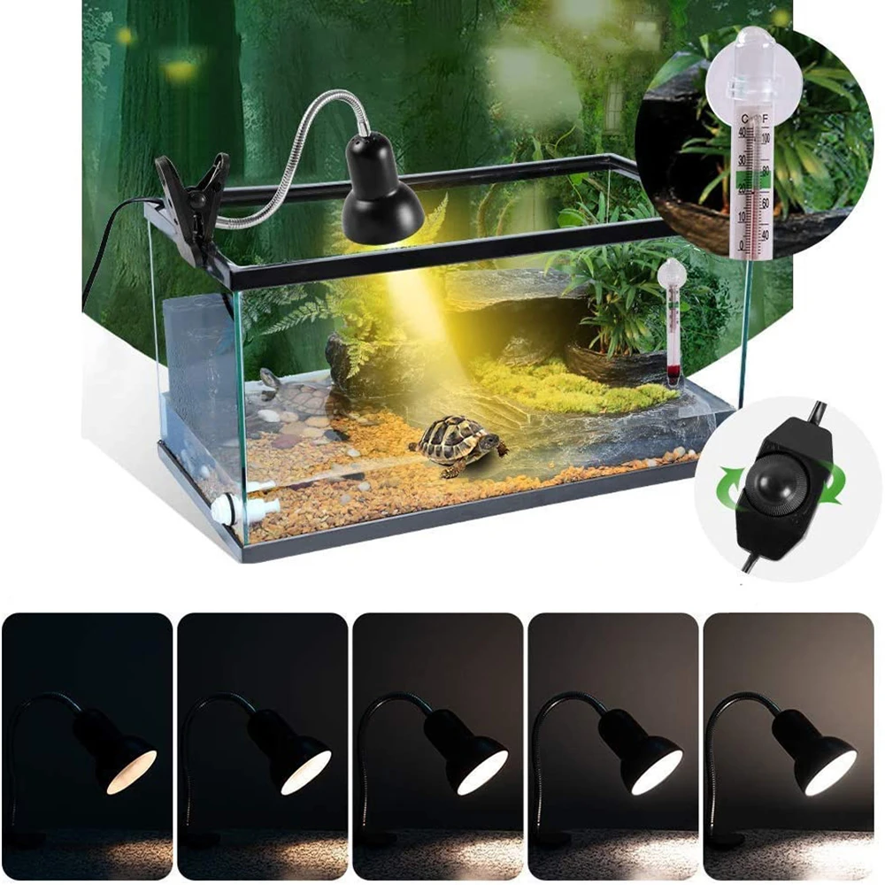 Heating Lamp Terrarium Light Dimmable E27 Reptile Lamp Holder Clip Turtles Heat Lampshade for Bivarium Lizard Kennel