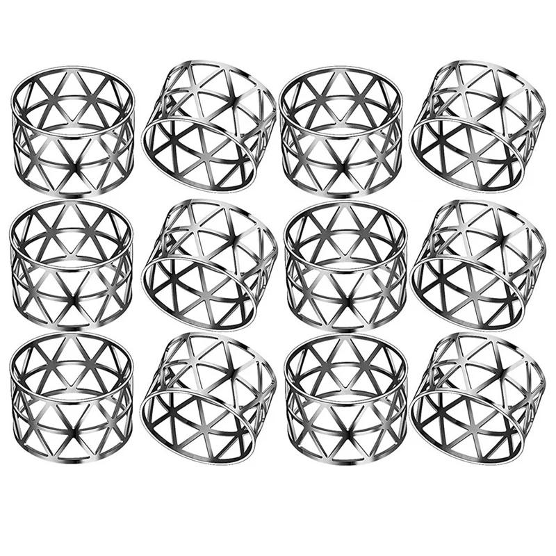 

HOT-12Pcs Napkin Rings Holders Napkin Ring Serviette Buckle Holder Metal Napkin Holder Adornment For Party Dinner Table