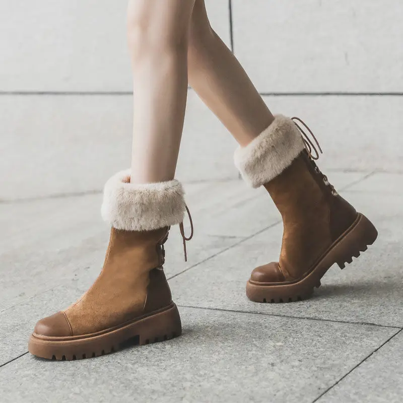 

Snow Boots Women's Short Boots Women's Winter Thickening and Velvet Cotton Shoes Short Boot Fashion Winter Thick Bottom Mid-tube