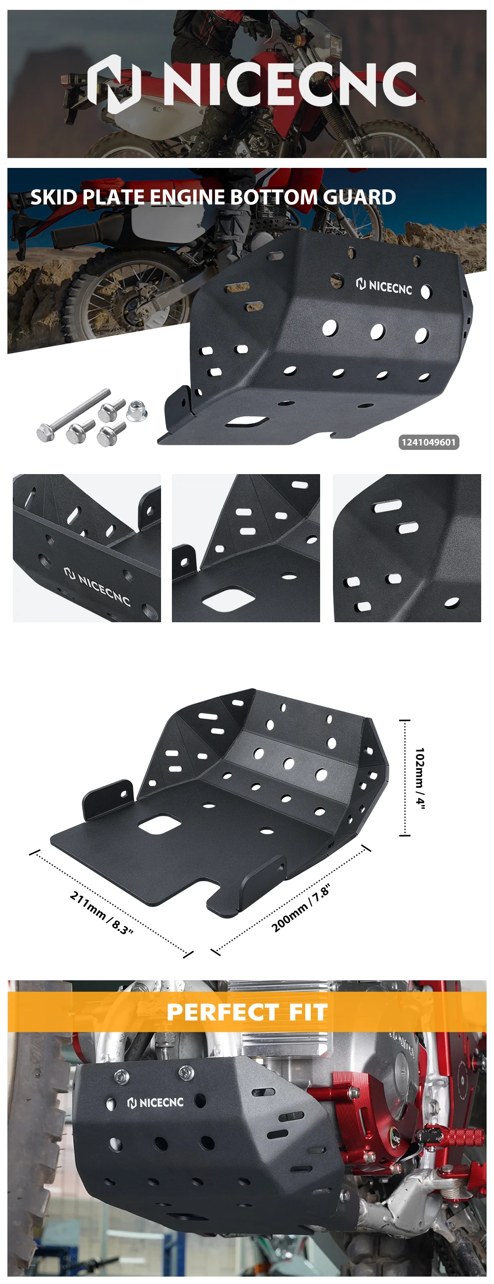 NICECNC Für Honda XR650L XR 650L 650L 1993-2025 Motorrad Unterfahrschutz Motor Unterschutz Schutz Chassis Motor Spritzschutz – Detail 1