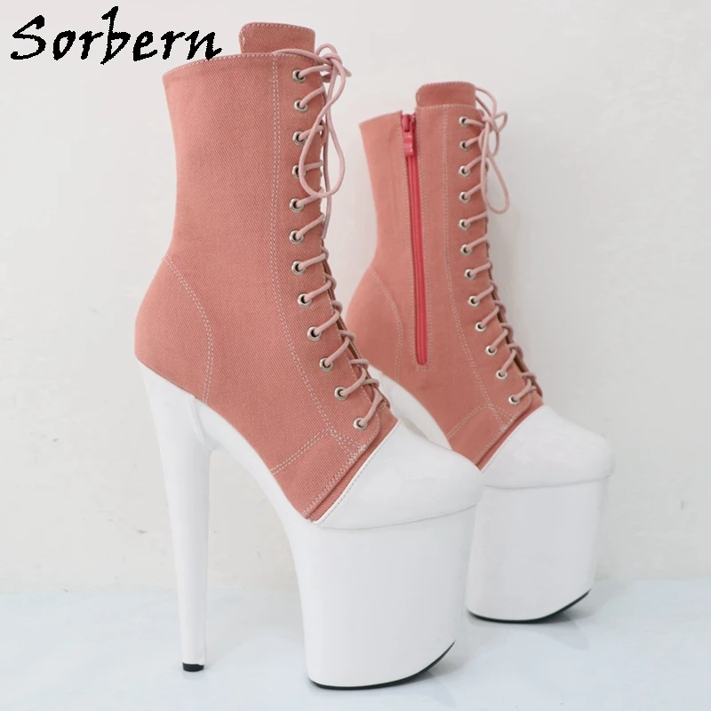 Sorbern Black Ankle Boots For Women Jeans 20Cm High Heels Black Ladies Short Boot Females Custom Colors 15Cm 17Cm Lace Up