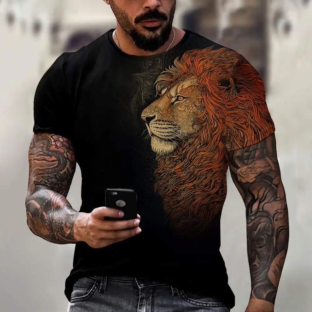 

Tiger T-Shirt For Men Animal 3D Print Men's Shirt Summer Short Sleeved Tee Top Male Pullover Oversized Top Casual Men'S Clothing