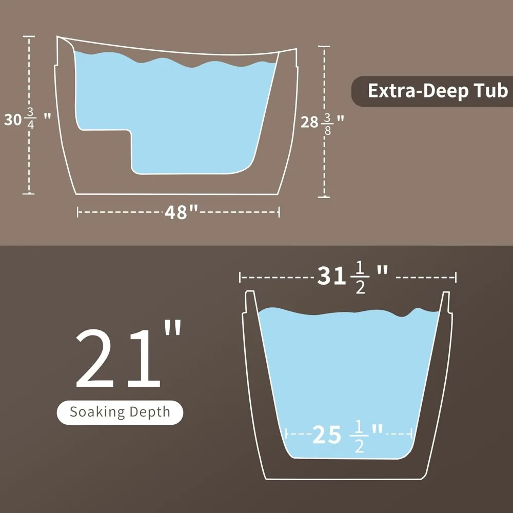 48 "x 31" Air Jet Soaking Bathtub, 400W Freestanding Whirlpool Bathtub with 48 Bubble Jets, 21 "soaking Depth Bathroom Fixture 2
