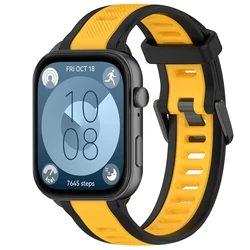 Dual-Tone Soft Silicone Sports Band - Textured Wristband Bracelet Accessory for Huawei Watch Fit 3 (Black yellow)