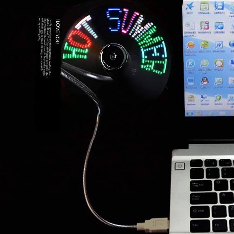 Creative USB Fan，USB LED RGB Light Programmable Fan Flexible Gooseneck DIY Message Mini USB Fan for PC Laptop Notebook Desktops — view 3