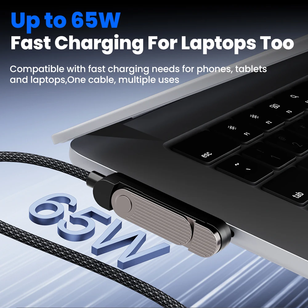 65W 2 in 1 USB A/타입-C to USB C 고속 충전 접이식 브래킷 데이터 케이블 3단 접이식 데스크 홀더 충전 케이블 (아이폰15-17, 삼성용)