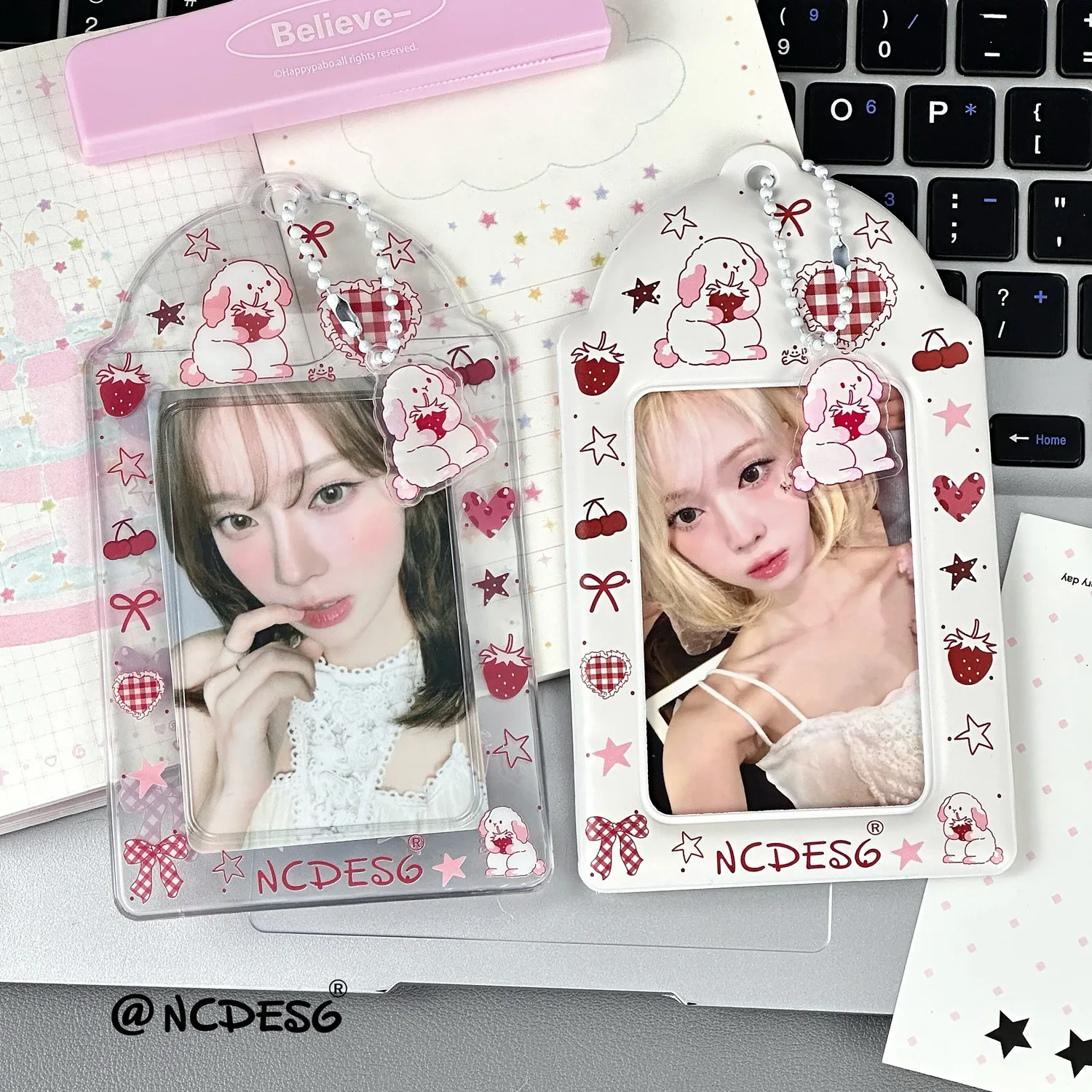 1PC 귀여운 3인치 K팝 포토카드 홀더 키체인 포함 PVC 아이돌 카드 보호 슬리브 가방 펜던트 학교 문구 포카홀더