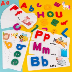 Children's Wooden 26pcs Letter Puzzle Toys Kids Matching English Spelling Puzzle Blocks Words with Flashcard Game Wooden Toys