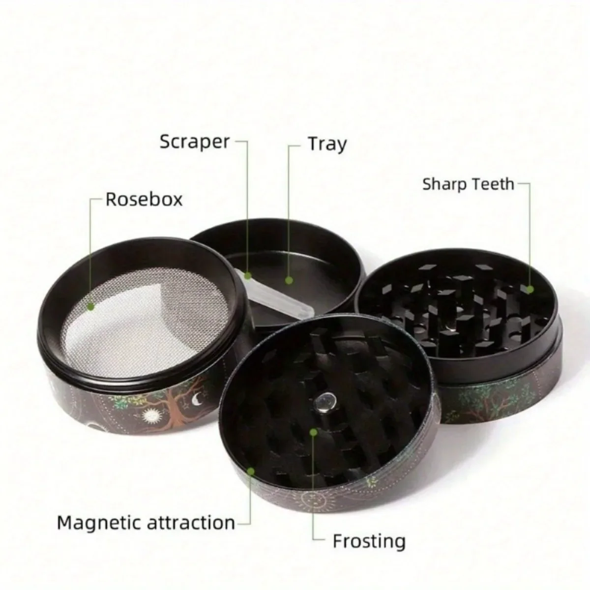Herb Grinder 2inch Boho Tree Herb Grinder 4-Layers Metal Pepper Mortar Spice Mill Tobacco Grass Raw Grinder Smoking Accessories Kitchen Tool