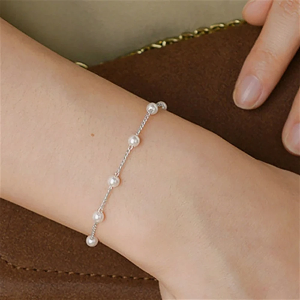 Women Simple Pearls Bracelets Vintage Beads Metal Chain Bracelet Fashion Luxury Design Elegant Stacked Wear Jewelry Charm Gifts 4