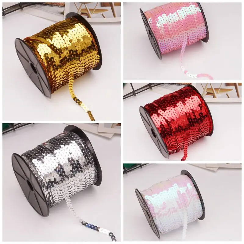 6mm Sequins Ribbon Round Flat Sequins Laser Giltter Paillettes 5/ 100 yard For Crafts Sewing Cloth Accessory Sequin Trim sequins for crafts,sequin embroidery accessories,sequin sewing accessories,sequins accessories