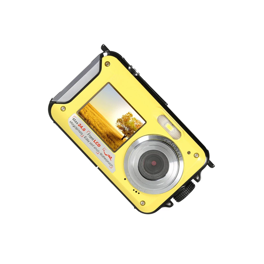디지털 카메라 방수 듀얼 스크린 24MP 사진 16X 손떨림 방지, 2.7 인치 USB 충전 매크로, 수중 UK, US 플러그, UK, 블루