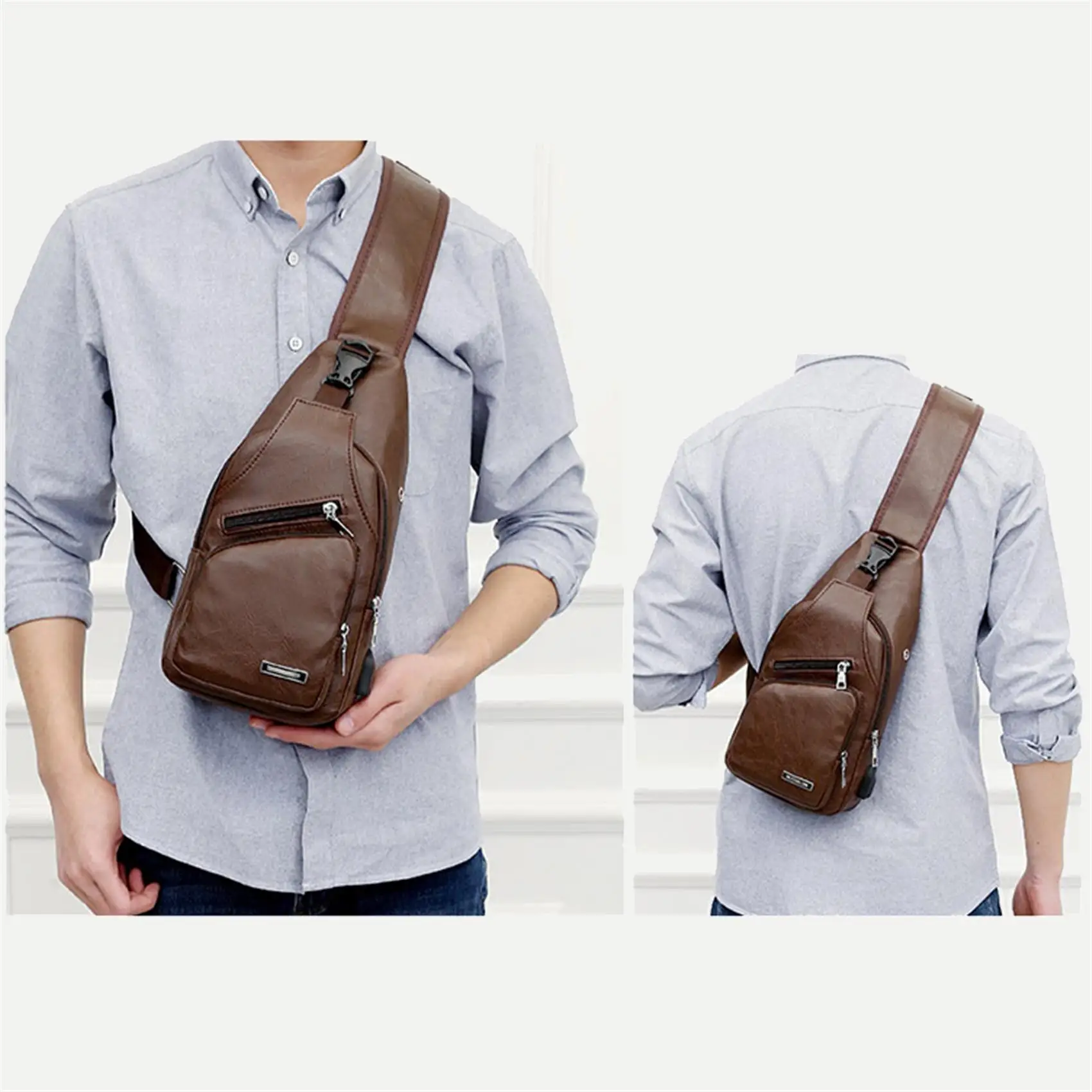 USB Charging Chest Bag with Headset Hole Men's Multifunction Single Strap Anti-theft Chest Bag with Adjustable Shoulder Strap