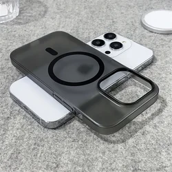 Ultra Thin Matte Magnetic Wireless Charging Clear Case - Shockproof Hard PC Cover for iPhone 15 Pro (Black)