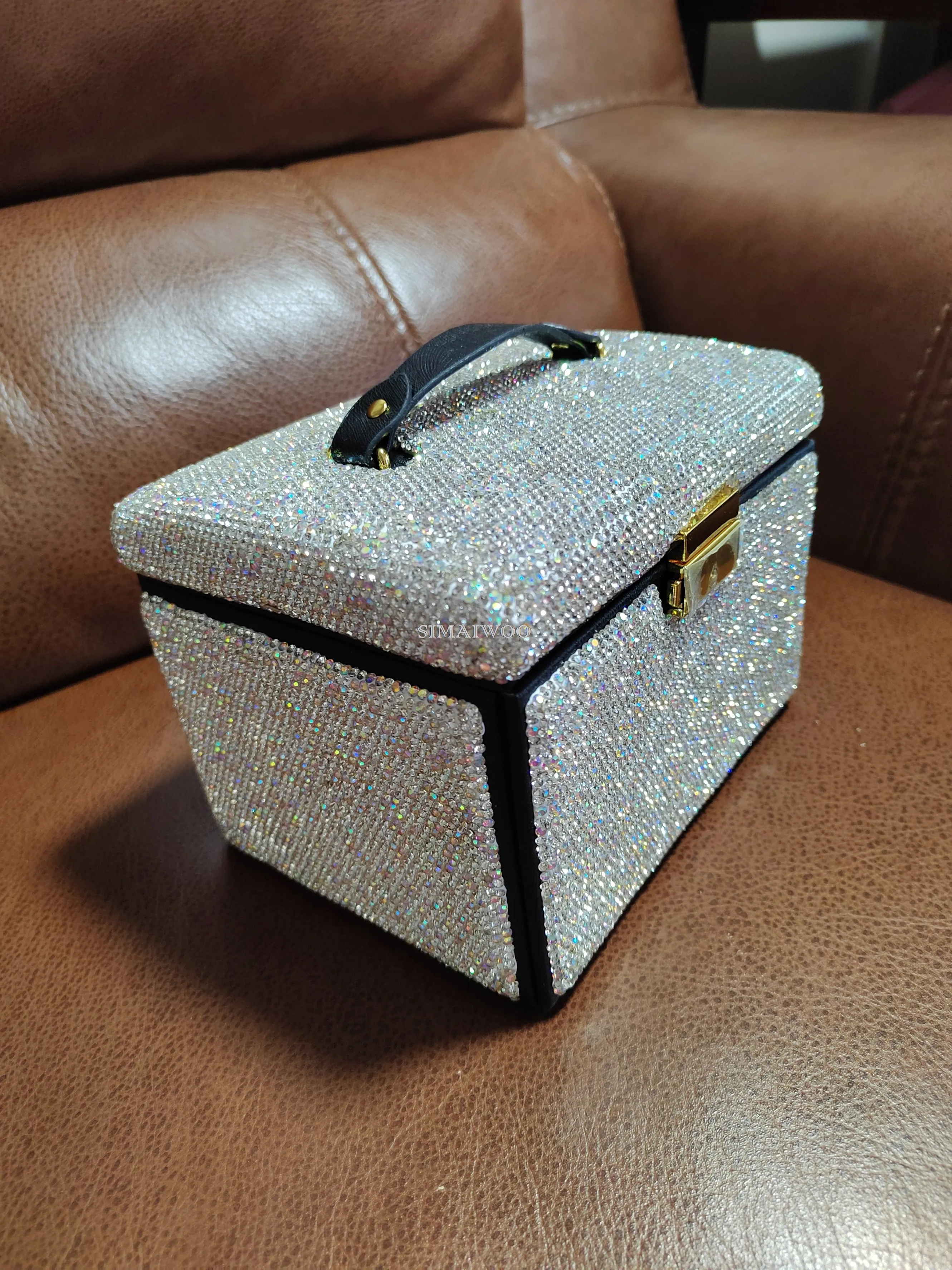 Luxus Glas Strass Schmuck Aufbewahrungsbox Ring Halskette Ohrring Organizer Handgefertigte Hochzeitsartikel Bling-bling Mosaik Geschenk – Detail 9