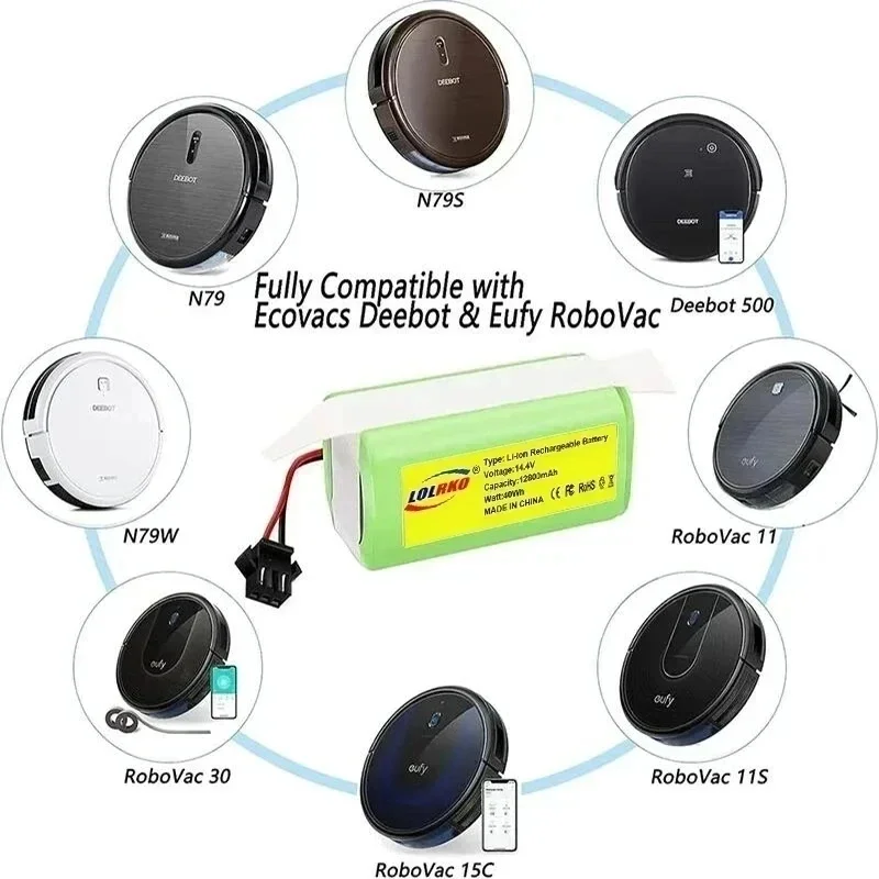 14.4V 2600mAh Li-ion Battery for Conga Excellence 990 1090 Ecovacs Deebot N79S N79 DN622 Eufy Robovac 11 11S 12 35C X500 5