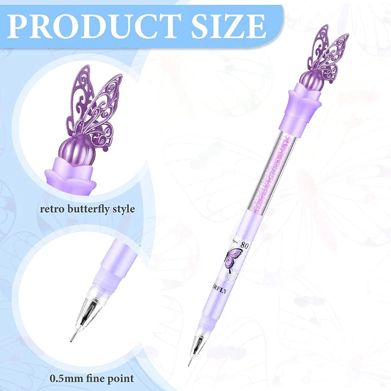 나비 젤 잉크 펜, 3D 나비 크리스탈 다이아몬드 펜, 크리에이티브 잉크 펜, 검정 잉크, 4 색, 0.5mm