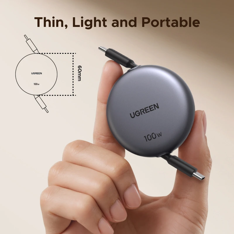 UGREEN Retractable PD100W USB C Cable For MacBook iPad Fast Charger Cable For iPhone 17 16 15 Pro Max Type C