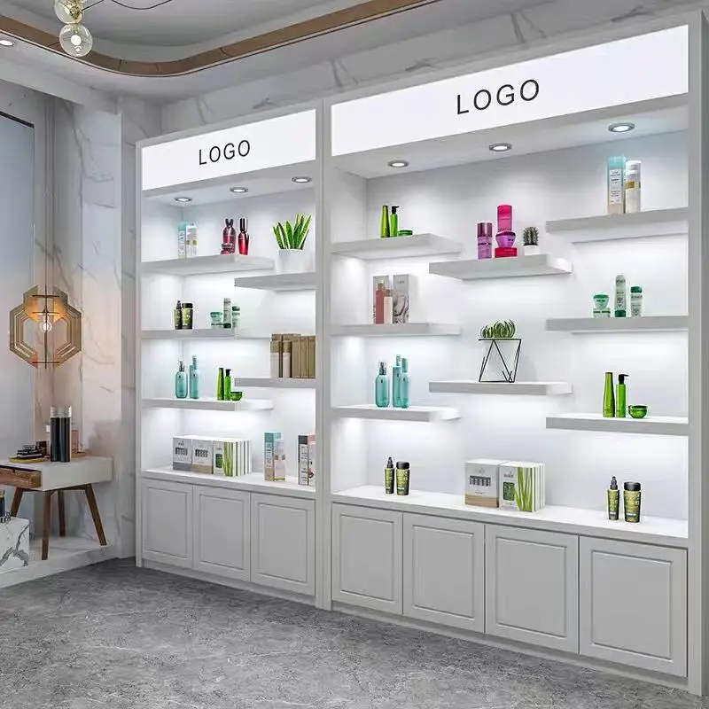 

Custom. Modern Cosmetics Shop Wooden Display Cabinet with Led Light Perfume Display Stand Furniture Perfume Displays Showcase