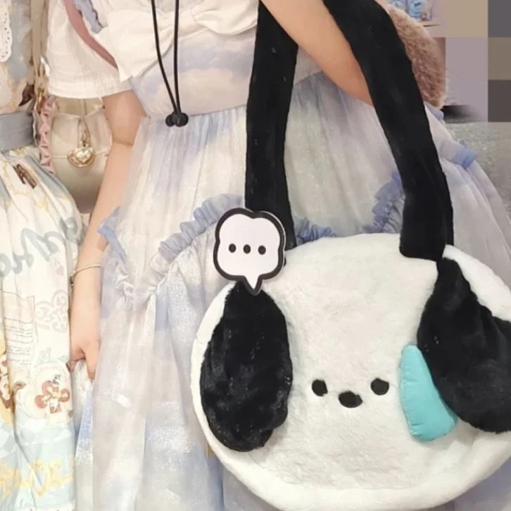 Xiuya Cinnamoroll Shoulder Bag for Women Plush Cute Funny Cartoon Fashion Handbag Luxury Fluffy Lolita Jk Female New Armpit Bag