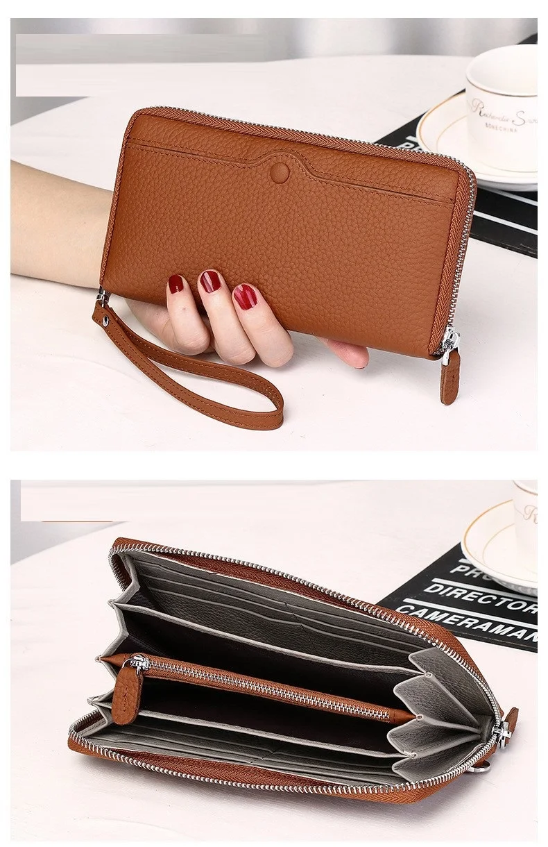 2025 neue Echtes Leder Geldbörse Echtes Kuh Leder Brieftasche Frauen Lange Karte Halter Rindsleder Clutch Tasche Mit Armband – Detail 7