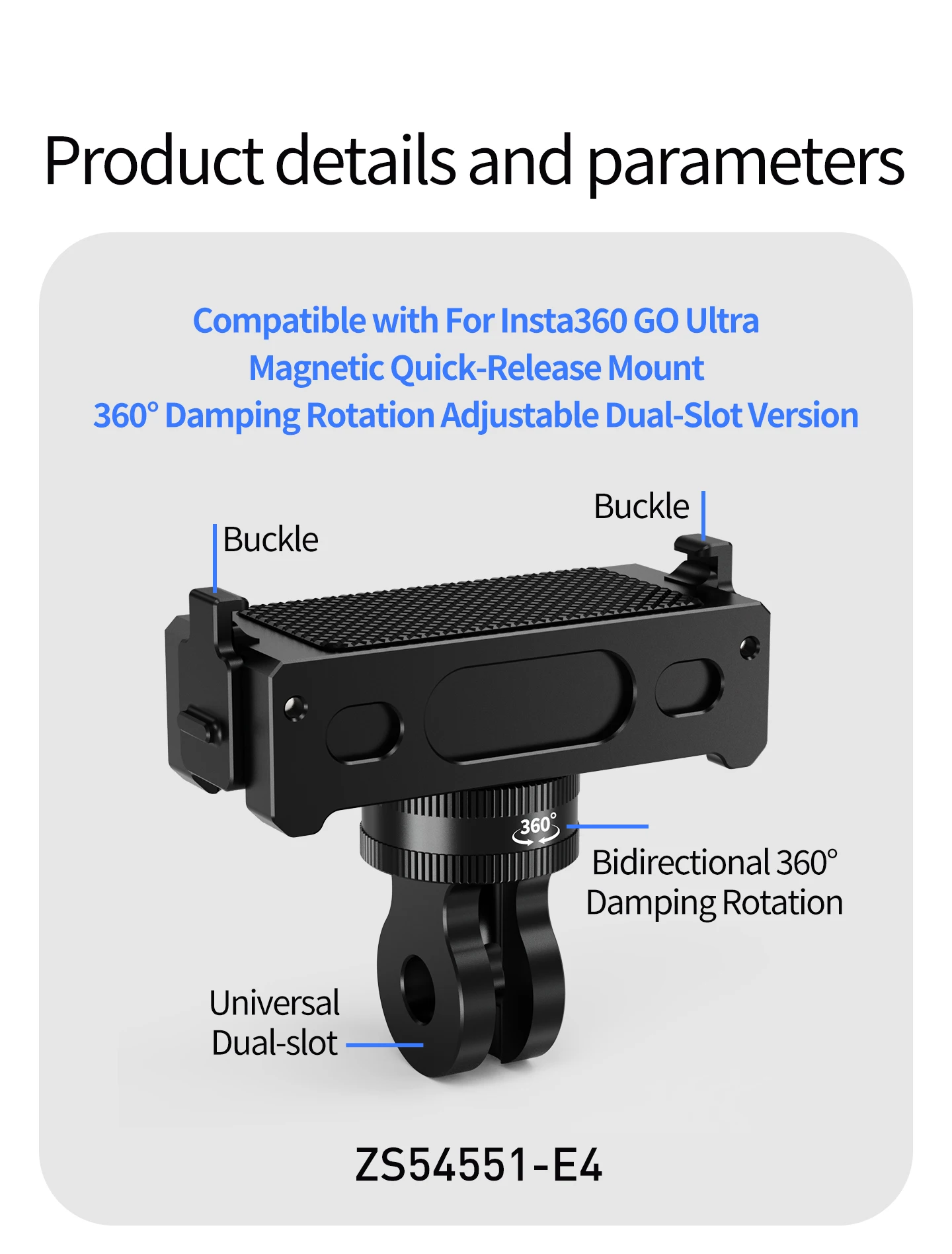 Magnetische Schnellverschlussbasis für Insta360 GO Ultra Action-Kamera, faltbare Aluminium-Adapterhalterung, 1/4 Zoll, 360 Kugelkopf-Stativhalter – Detail 15