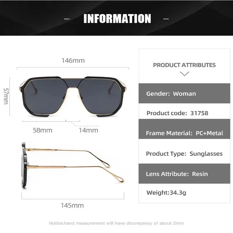 1/2PCS Fashion Large Frame Sunglasses Double Beam Polygonal Sunglasses Trendy Car 31758