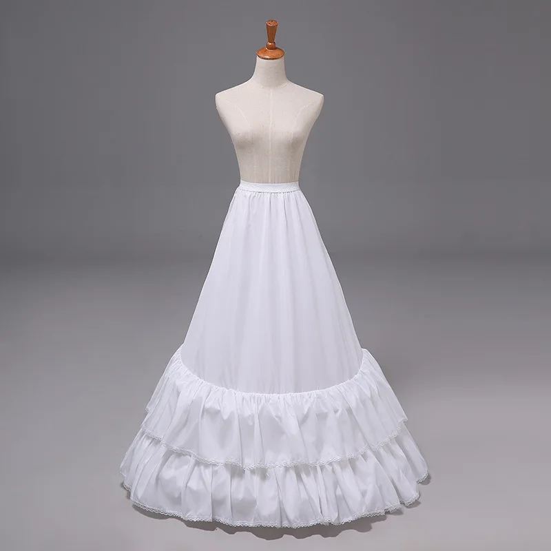 Women A-Line 2-Layered Ruffled White Hoop Skirt For Bride Wedding Dress Floor Length Petticoats Crinoline Fluffy Skirts A060