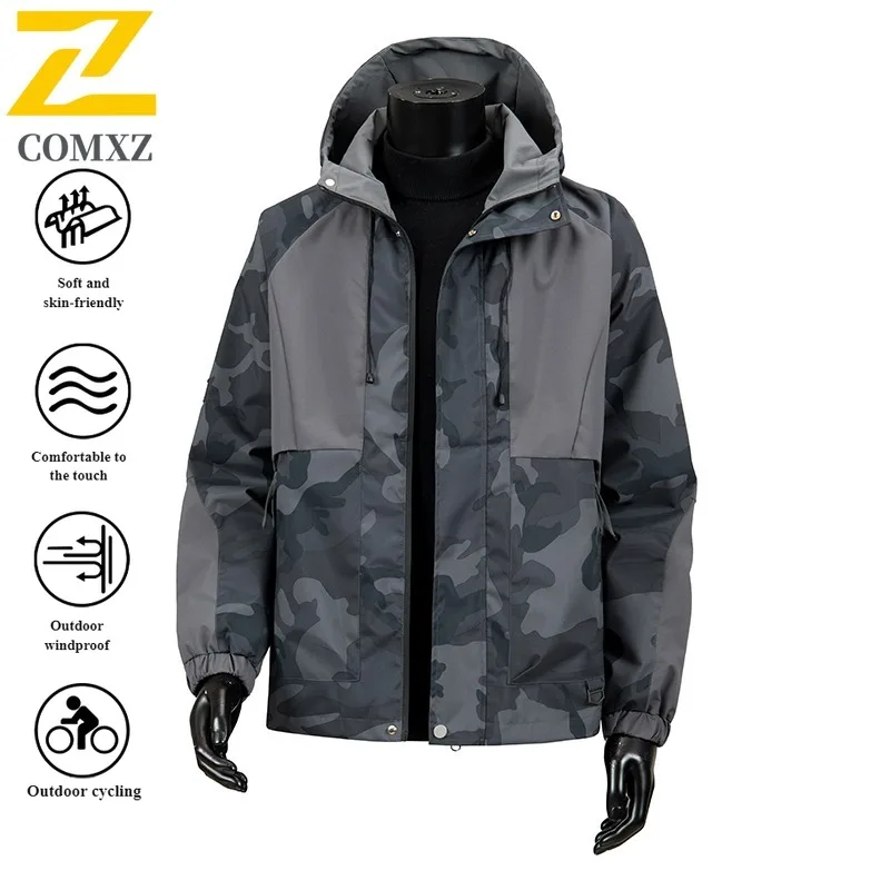 Korean Style Men's Camo Jacket Waterproof  Windbreaker Hooded Outdoor Coat Windproof Spring Fall Casual Streetwear Military 2025
