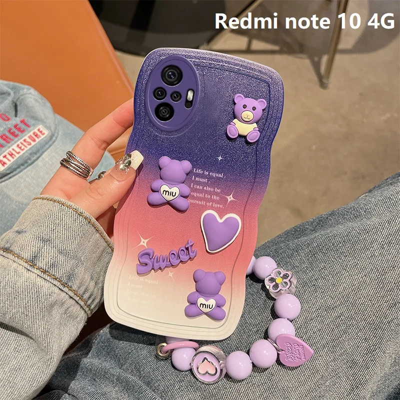 3D Wavy Gradient Sweet Bear Phone Case for Xiaomi Redmi Note