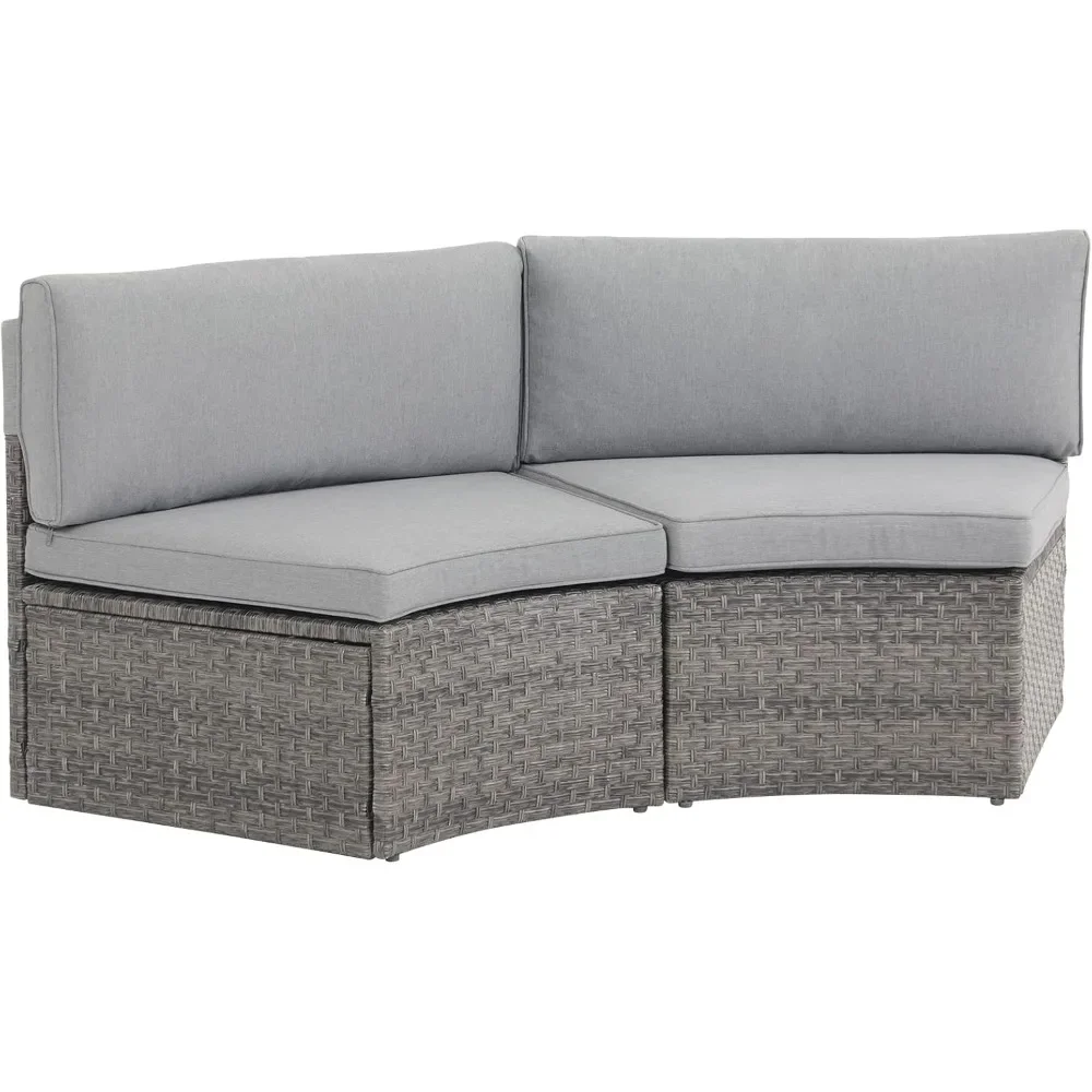 Half moon shaped courtyard outdoor sofa, 2-piece hair vine segmented set, with gray cushion 2