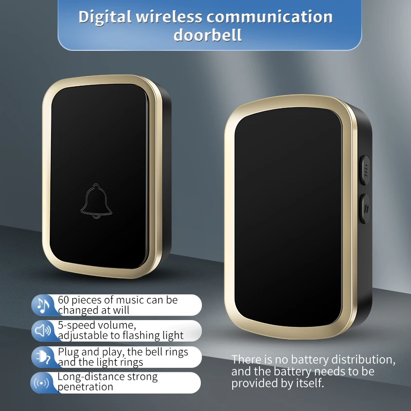 Cacazi Campanello Wireless 60 Ring 5 Volume Pulsante Impermeabile 300M Telecomando Led Light Household A29 Smart Campanello Us Eu Uk