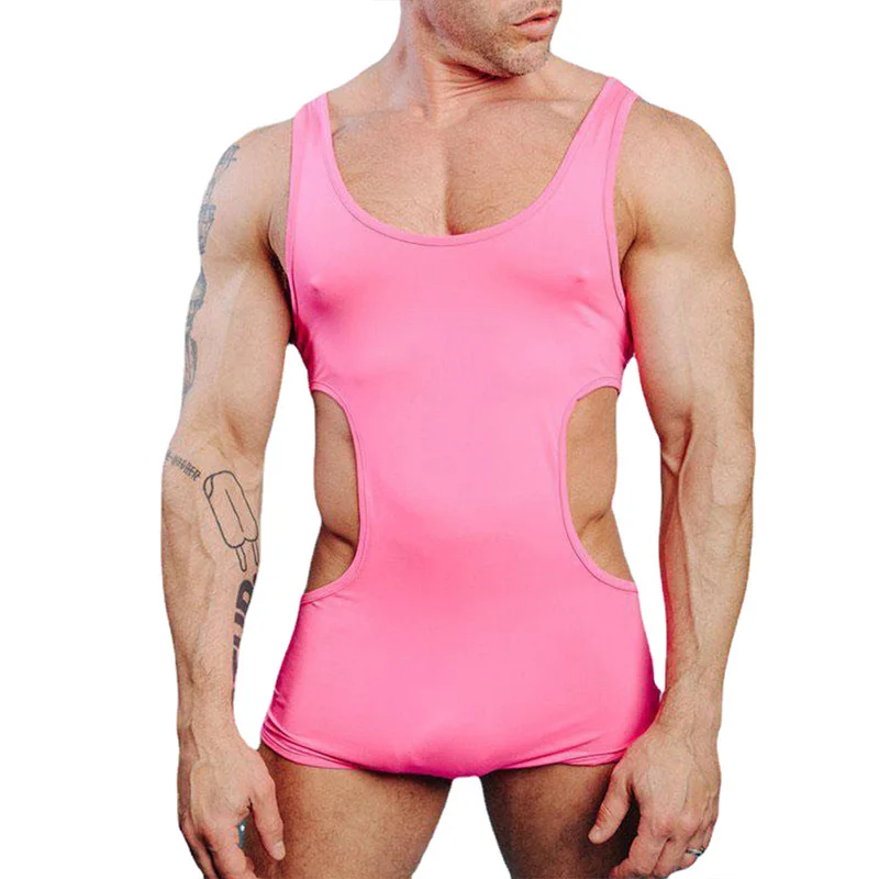 

Mens Rompers Solid Color Slim Jumpsuit Sleeveless Hollow Out Sexy Jumpsuit Ropa Para Hombre