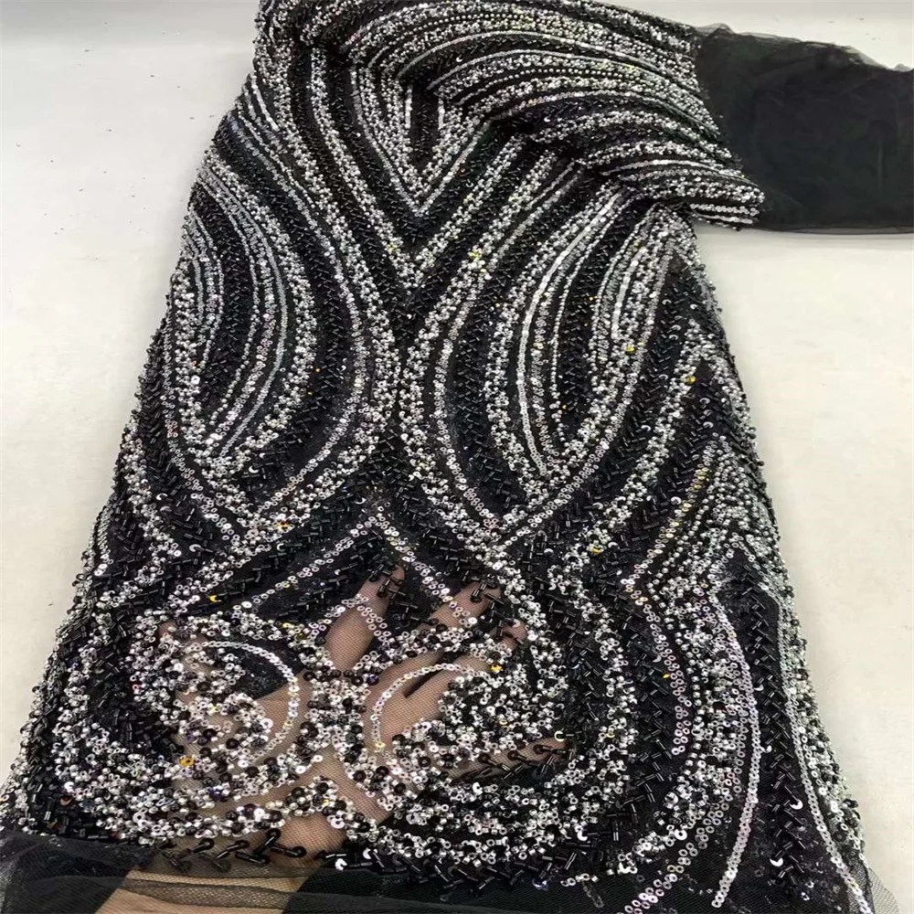 

Африканская кружевная ткань ручной работы с бисером для жениха 2024 высококачественные вышитые блестками Французские тюлевые кружева для нигерийских женских платьев