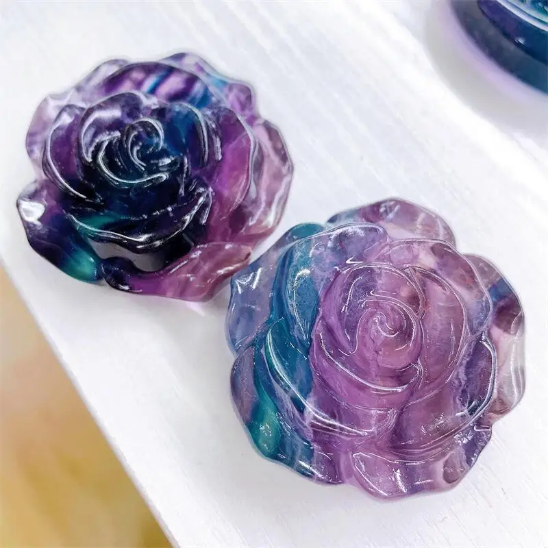

5.3cm Natural Fluorite Rose Flower Carving Crystal Crafts Children Birthday Present Fashion Home Decoration Gift 1pcs