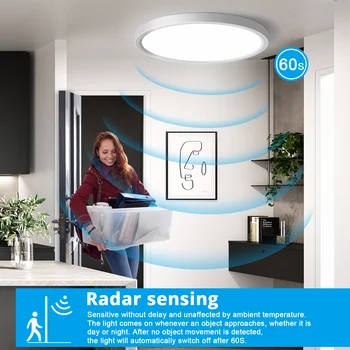 Feriales LED Deckenleuchte mit Radar Bewegungssensor – 24W Lampe Innen 2400 LM Rund 4000K Neutralweiß Ø30cm – Wandleuchte für Flur & Garage 2