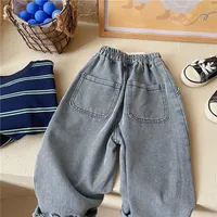 Spring and Autumn Children's Contrast Wide Leg Jeans Contrast Loose Relaxed Pants for Boys and Girls Jeans Baby Kids Trousers 3