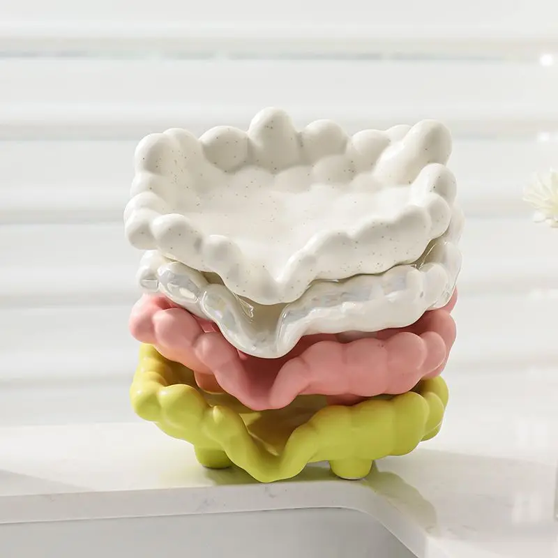 Creative Ceramic Draining Soap Box Light luxury solid color Cloud Soap Dishes, Home Bathroom Kitchen Supplies, Storage Rack, 1Pc