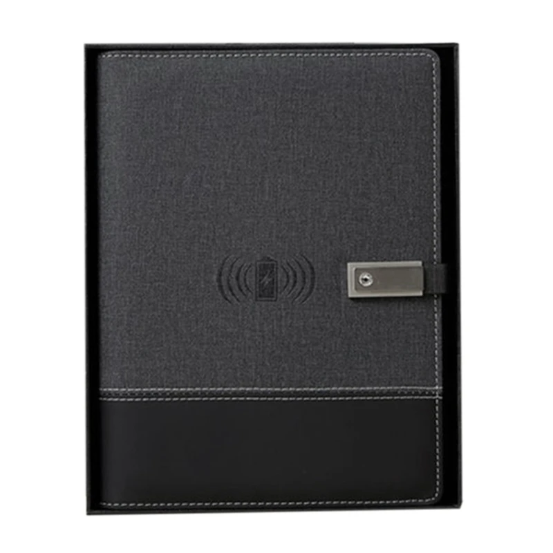 wireless-charging-notebook-8000-mah-power-supply-notebook-black-diary-planner-school-office-supplies-with-pen