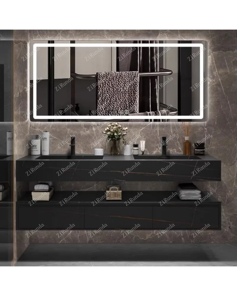 #rock slab integrated basin, washing table, intelligent face wash basin, solid wood double bathroom combination
