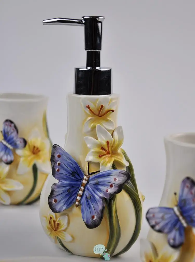 European Butterfly Dance Ceramic Bathroom Five-piece Bathroom Supplies Wedding Accessories Home Accessories D2432BCDF