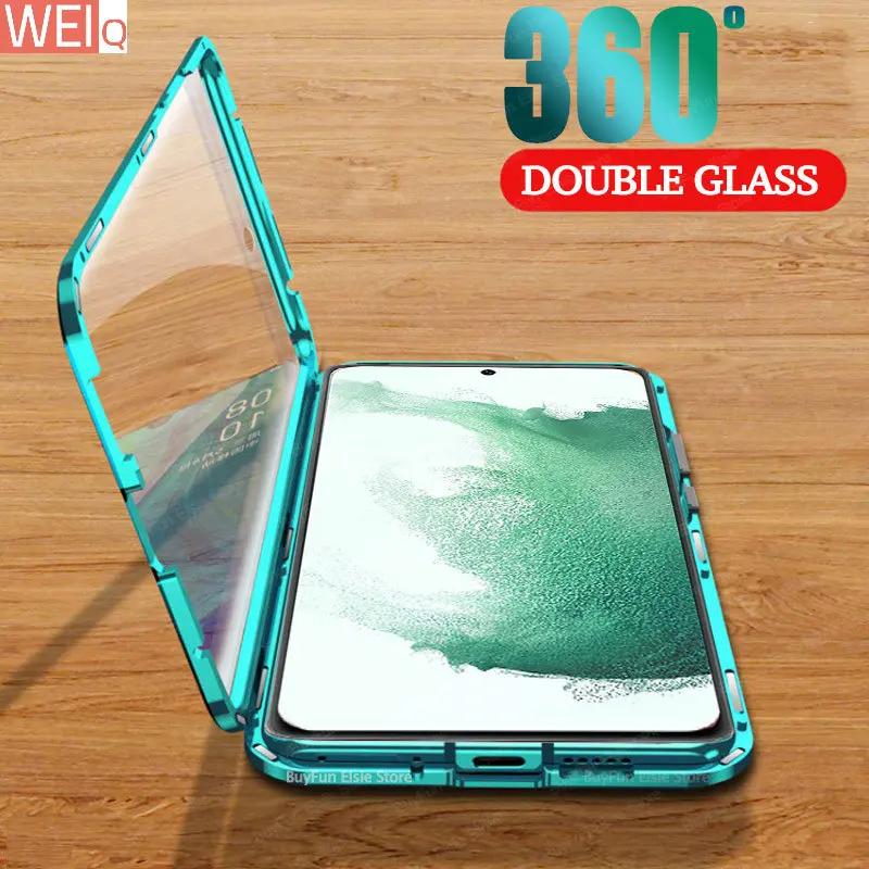 

Магнитные Чехлы 360 ° для samsung galaxy S23 S22 ultra plus s21 FE 5g, двухстороннее закаленное стекло, противоударный чехол