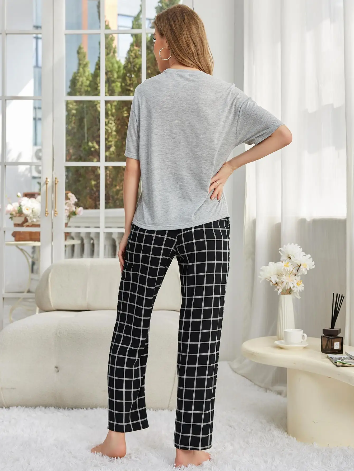 Pijama Pantal Pijama Mujer Manga Corta Pantalon Largo Pijama Corto