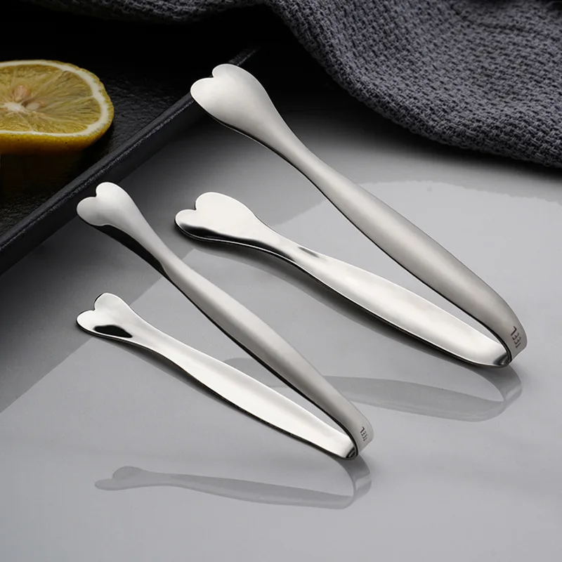 Stainless Steel Heart-Shaped Food Tongs Small Sugar Ice Cube Clip Steak Grill Clamps Kitchen Tweezer Cooking Accessories food tongs