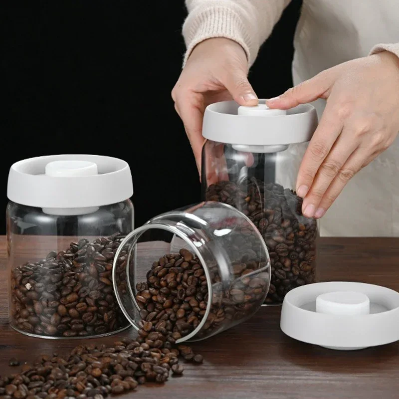 Press-type Coffee Beans Vacuum Sealed Tank Glass Food Storage Fresh-keeping Coffee Jars Whole Grains Tea Candy Storage Jar Jar 3
