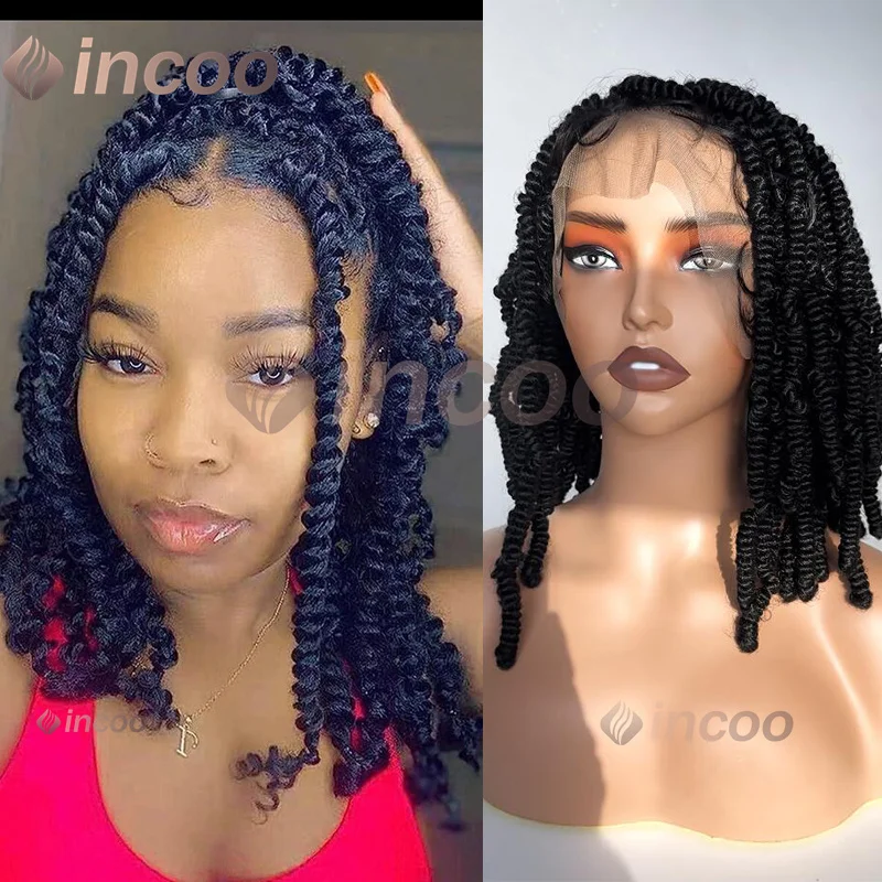 

Afro Box Knotless Synthetic Cornrow Lace Frontal Wigs Goddess Locs Bob Braided Wigs Short Curly Braid Wigs 360 Full Lace Wig