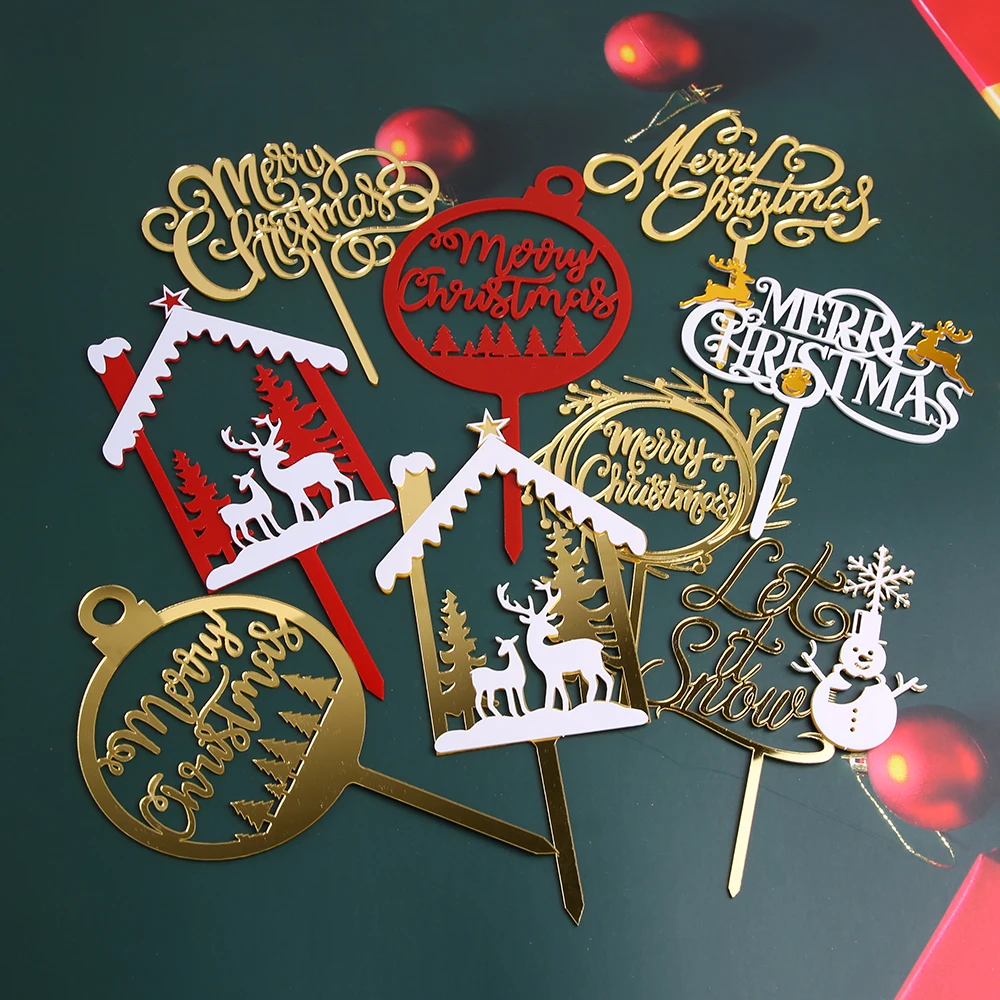 9pcs Acrylic Christmas Cake Topper Set Party Supplies Merry Christmas Cake Decoration Baking Decorating Tools