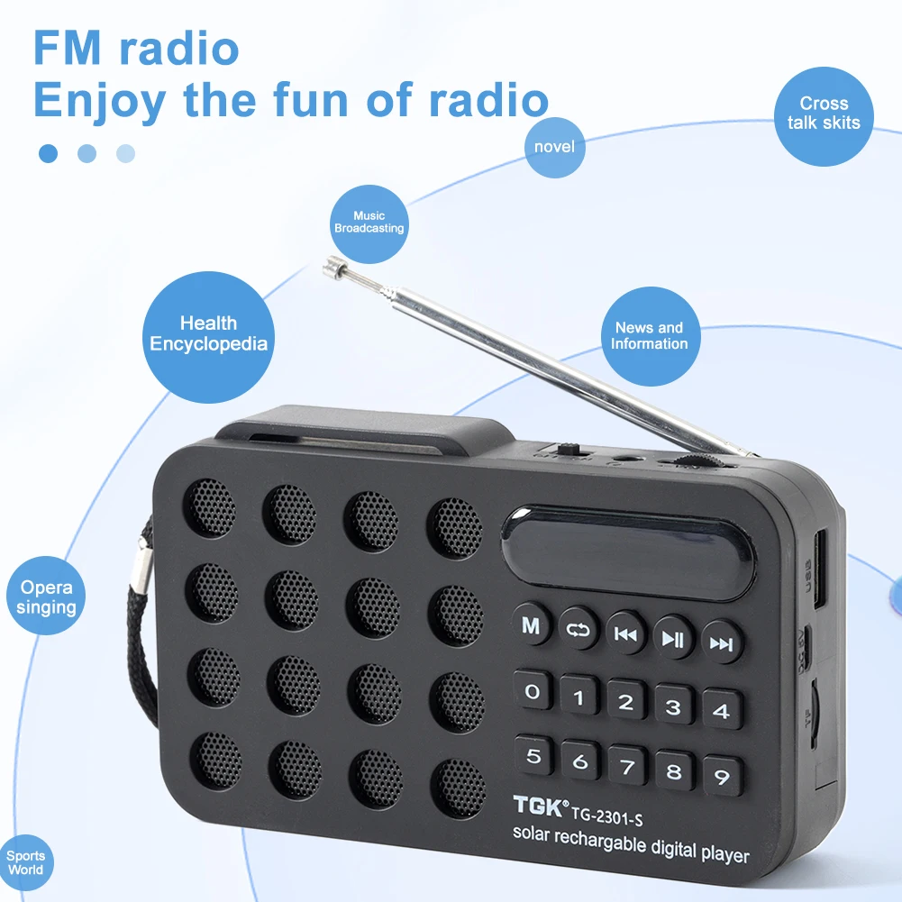 FM Radio Pocket Solar Charging Wireless Speakers Radio Support USB TF Card Bluetooth-compatible Emergency Radio Receiver